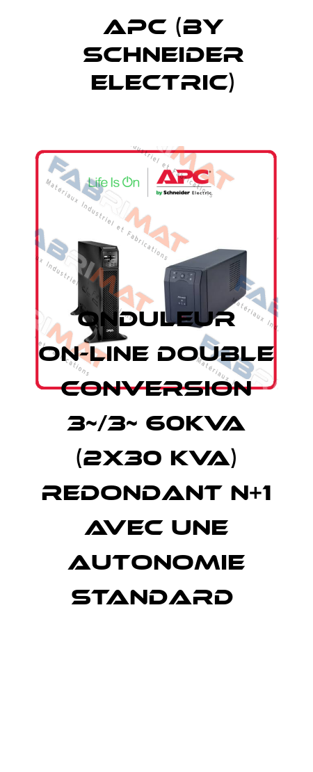 ONDULEUR ON-LINE DOUBLE CONVERSION 3~/3~ 60KVA (2X30 KVA) REDONDANT N+1 AVEC UNE AUTONOMIE STANDARD  APC (by Schneider Electric)