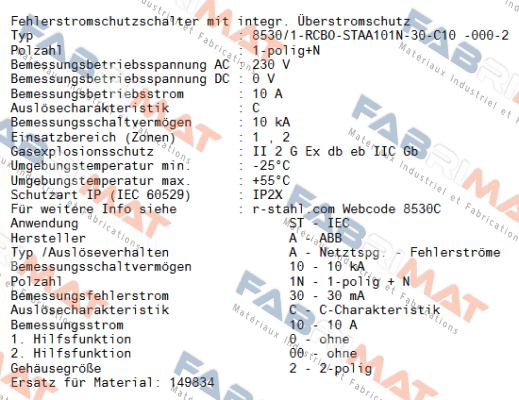 8530/1-RCBO-STAA101N-30-C10 -000-2 / 322003 Stahl