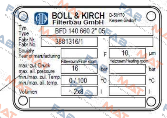 Type: BFD 140 660 2*05 Boll Kirch